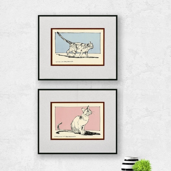 2 Vintage Cat Art Prints by International Artist Barry Barnett, 1989, Silkscreen - Picture 1 of 8